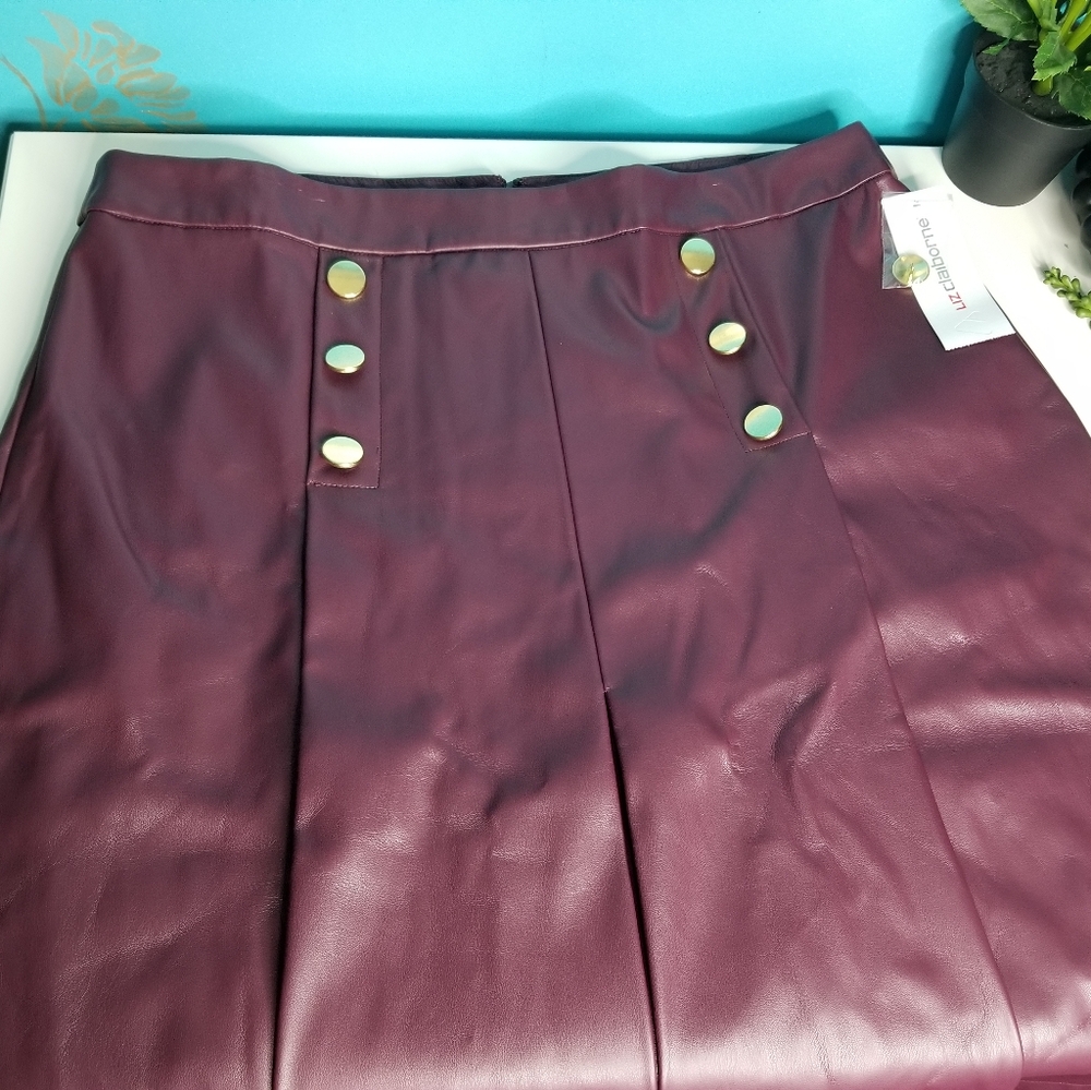 Liz Claiborne Faux Leather Skirt Wine Tasting Burgandy - Picture 2 of 10